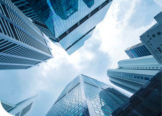 View of modern business skyscrapers glass and sky view landscape of commercial building in central city