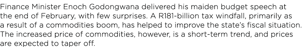 Finance Minister Enoch Godongwana delivered his maiden budget speech at the end of February, with few surprises  A R1   