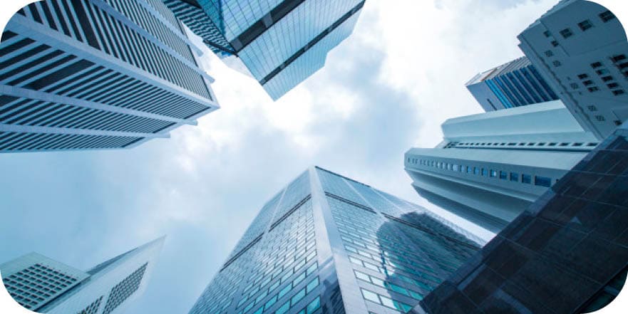 View of modern business skyscrapers glass and sky view landscape of commercial building in central city