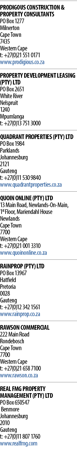 PRODIGOUS CONSTRUCTION & PROPERTY CONSULTANTS PO Box 1277 Milnerton Cape Town 7435     Western Cape t: +27(0)21 551 0   