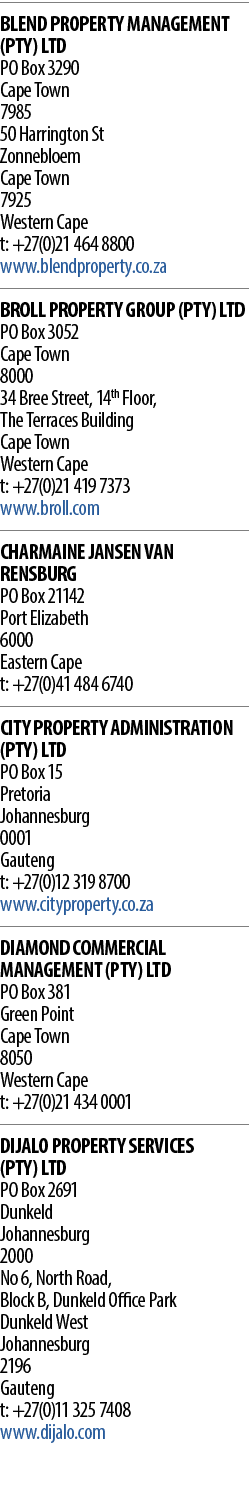 BLEND PROPERTY MANAGEMENT (PTY) LTD PO Box 3290   Cape Town 7985 50 Harrington St Zonnebloem Cape Town 7925 Western C   