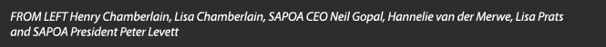 FROM LEFT Henry Chamberlain  Lisa Chamberlain  SAPOA CEO Neil Gopal  Hannelie van der Merwe  Lisa Prats and SAPOA Pre   