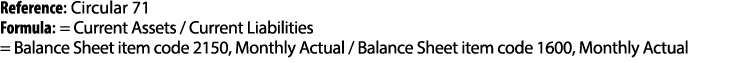 Reference  Circular 71 Formula    Current Assets   Current Liabilities   Balance Sheet item code 2150  Monthly Actual   