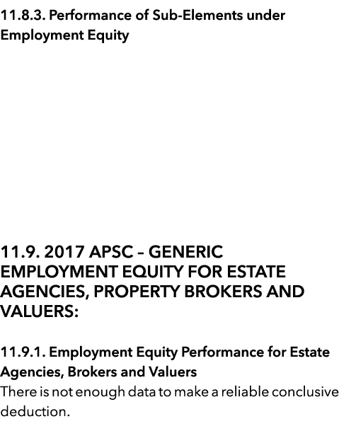 11 8 3  Performance of Sub-Elements under Employment Equity      11 9  2017 Apsc   Generic EMPLOYMENT Equity for Esta   
