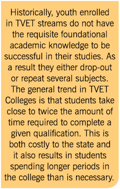 Historically  youth enrolled in TVET streams do not have the requisite foundational academic knowledge to be successf   