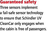 Guaranteed safety Three sensors implement a fail-safe sensor technology to ensure that Schindler UV CleanCar only eng   