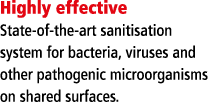 Highly effective State-of-the-art sanitisation system for bacteria, viruses and other pathogenic microorganisms on sh   