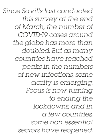 Since Savills last conducted this survey at the end of March, the number of COVID-19 cases around the globe has more    