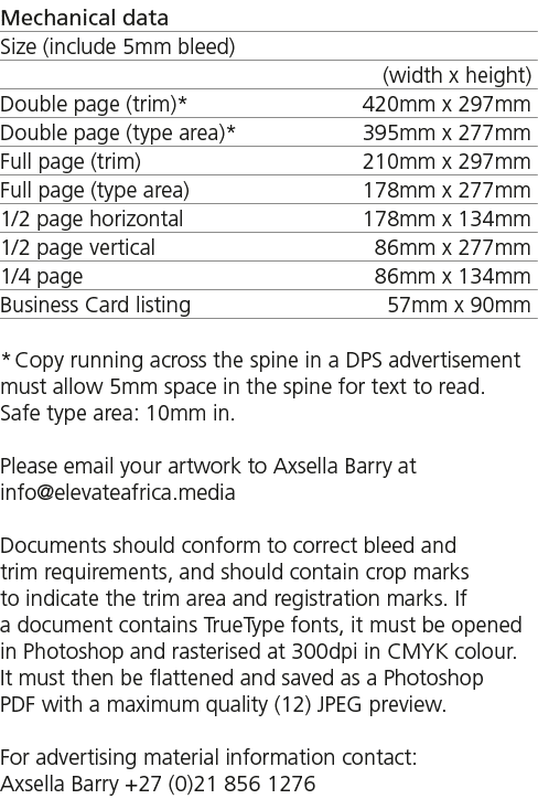 Mechanical data Size (include 5mm bleed) (width x height) Double page (trim)* 420mm x 297mm Double page (type area)*    