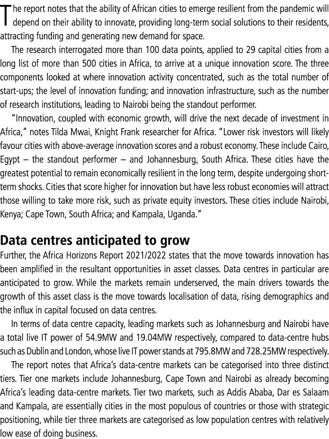 The report notes that the ability of African cities to emerge resilient from the pandemic will depend on their abilit   