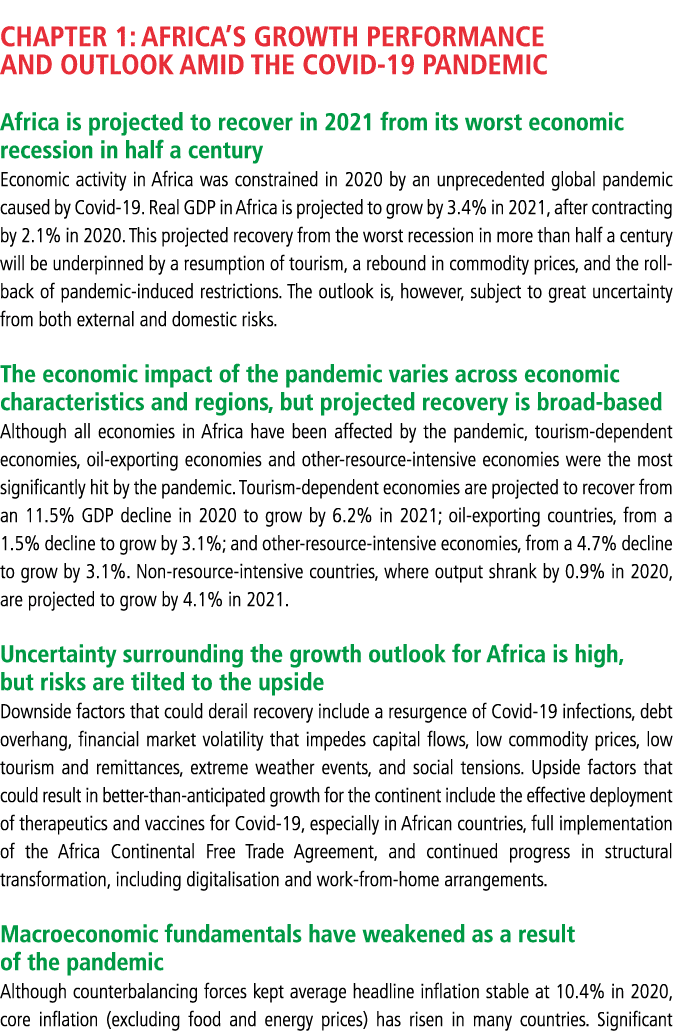CHAPTER 1: AFRICA S GROWTH PERFORMANCE AND OUTLOOK AMID THE COVID-19 PANDEMIC Africa is projected to recover in 2021    