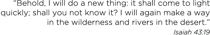  Behold, I will do a new thing: it shall come to light quickly; shall you not know it  I will again make a way in the   