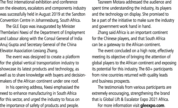 The first international exhibition and conference on the elevators, escalators and components industry was successful   