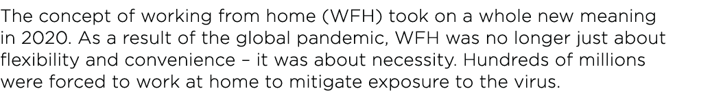 The concept of working from home (WFH) took on a whole new meaning in 2020  As a result of the global pandemic, WFH w   