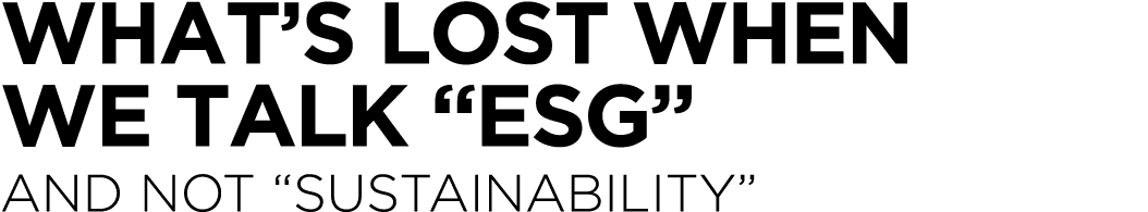 What’s Lost When We Talk “ESG” and Not “Sustainability”