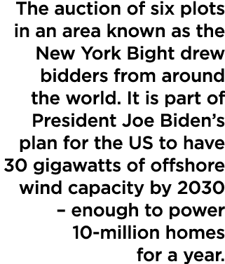 The auction of six plots in an area known as the New York Bight drew bidders from around the world. It is part of Pre...
