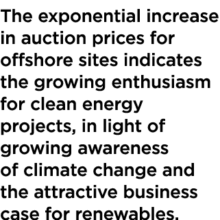 The exponential increase in auction prices for offshore sites indicates the growing enthusiasm for clean energy proje...