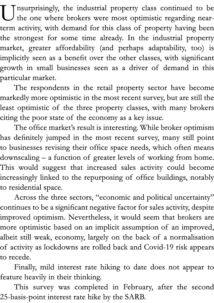 Unsurprisingly, the industrial property class continued to be the one where brokers were most optimistic regarding ne...