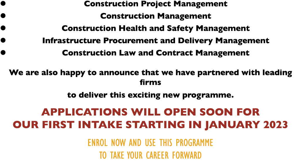 � Construction Project Management � Construction Management � Construction Health and Safety Management � Infrastruct...