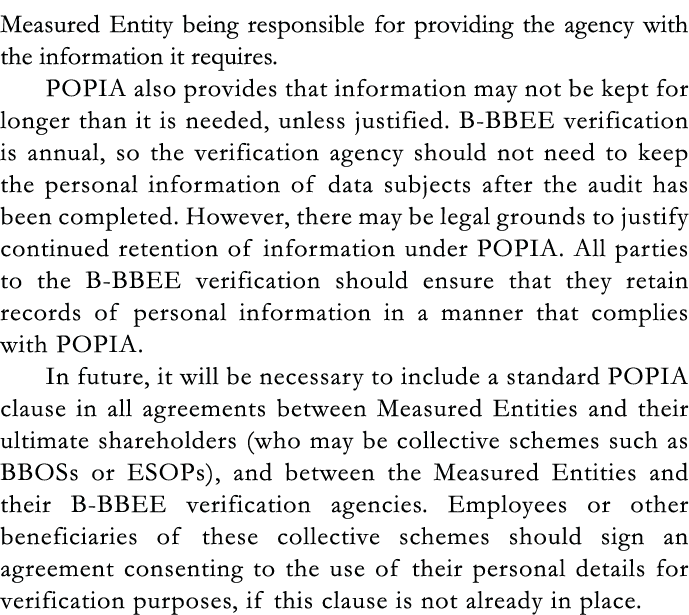 Measured Entity being responsible for providing the agency with the information it requires  POPIA also provides that   