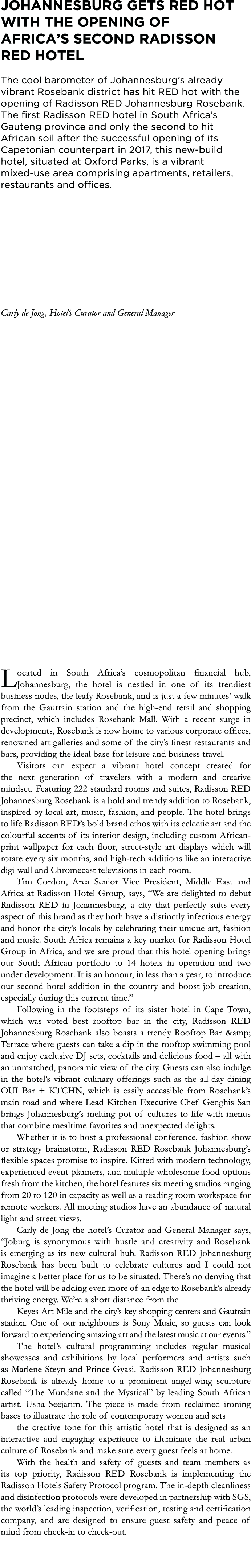 Johannesburg gets RED hot with the opening of Africa s second Radisson RED hotel The cool barometer of Johannesburg s   