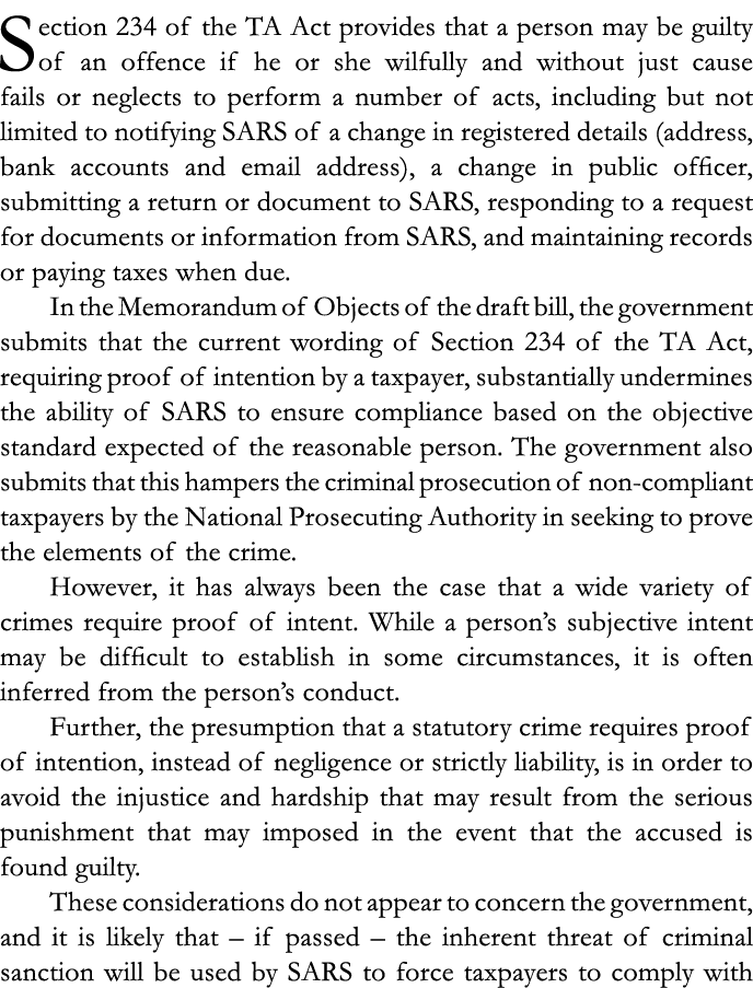Section 234 of the TA Act provides that a person may be guilty of an offence if he or she wilfully and without just c   