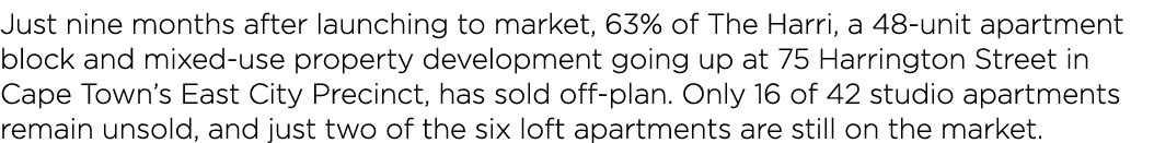 Just nine months after launching to market, 63% of The Harri, a 48-unit apartment block and mixed-use property develo   