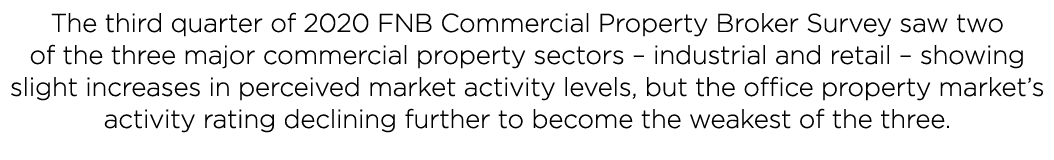 The third quarter of 2020 FNB Commercial Property Broker Survey saw two of the three major commercial property sector   