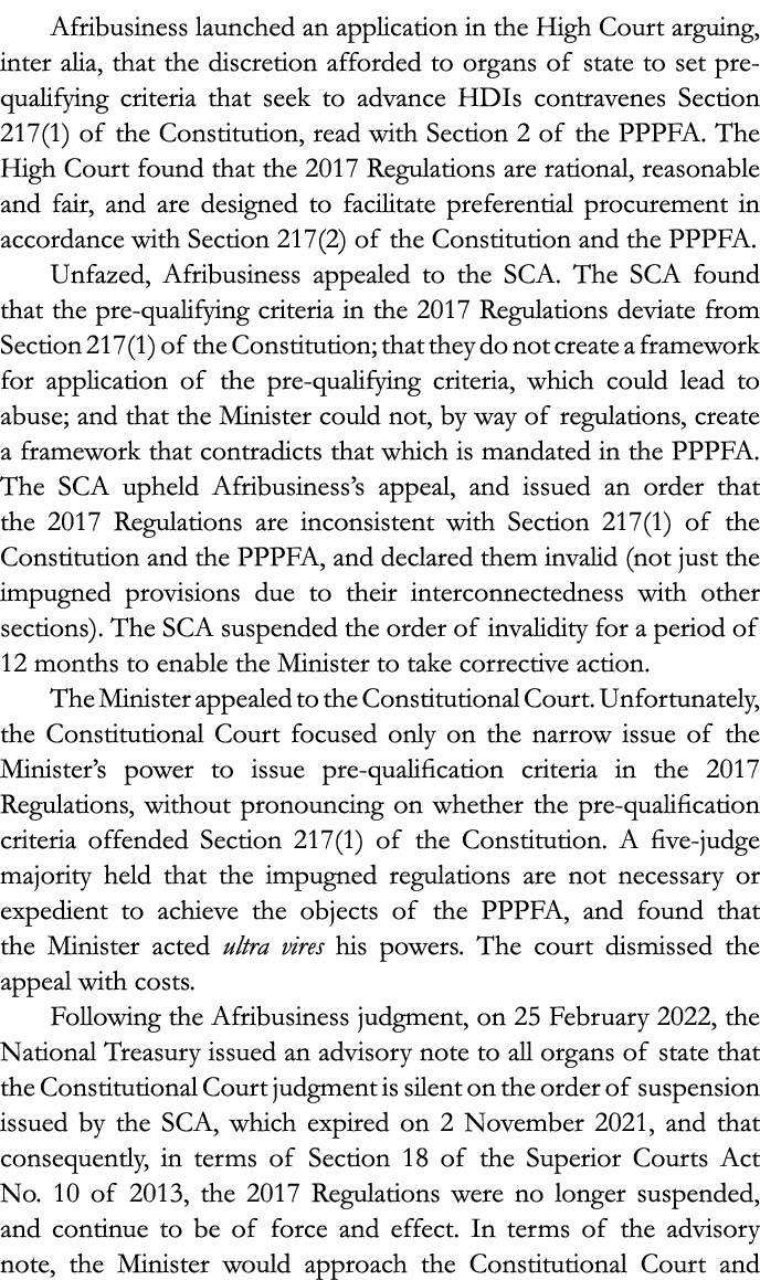 Afribusiness launched an application in the High Court arguing, inter alia, that the discretion afforded to organs of...